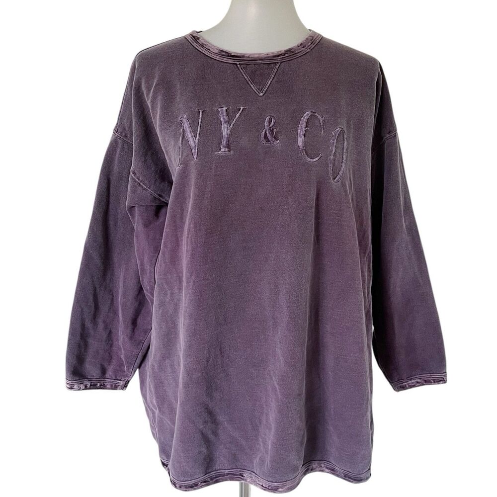 New York & Company Vintage Spell Out Graphic Pullover Sweatshirt Size L Purple